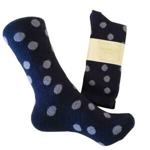 New Garnet Hill Dot Socks 9-11 Cashmere Blend Warm Navy Light Blue Holiday Gift